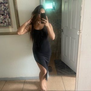 SHEIN black slit midi dress (material: cotton)